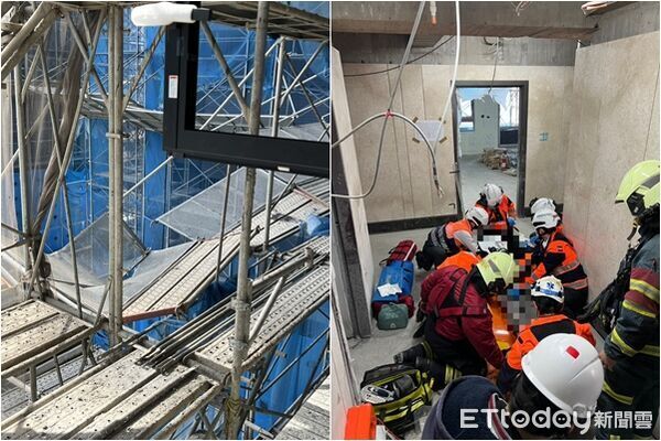 台北市新建工地工人墜樓受傷。（圖／記者張君豪翻攝）圖片